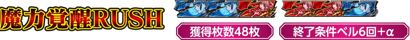 魔力覚醒RUSH 獲得枚数48枚 終了条件ベル6回+α